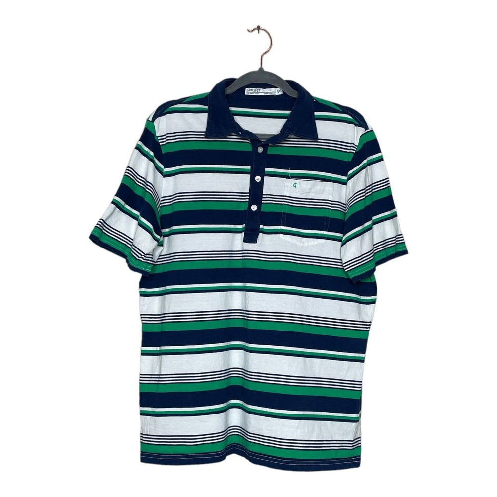 Criquet Large Mens Multicolor Striped Organic Cotton Short Sleeve Polo Shirt